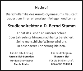 Traueranzeige von Bernd Stamm von Neue Presse Coburg