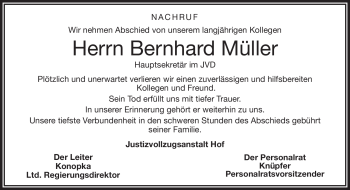 Traueranzeige von Bernhard Müller von Frankenpost