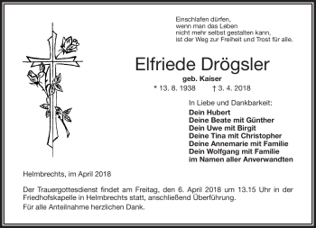 Traueranzeige von Elfriede Drögsler von Frankenpost