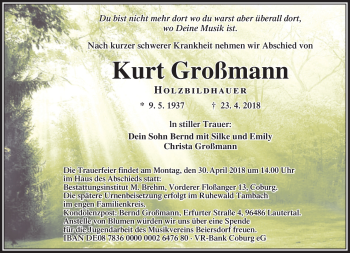 Traueranzeige von Kurt Großmann von Neue Presse Coburg