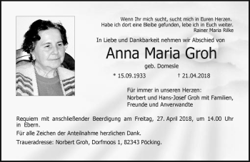 Traueranzeige von Anna Maria Groh von Neue Presse Coburg
