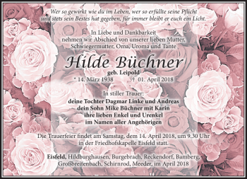 Traueranzeige von Hilde Büchner von Südthüringer Presse