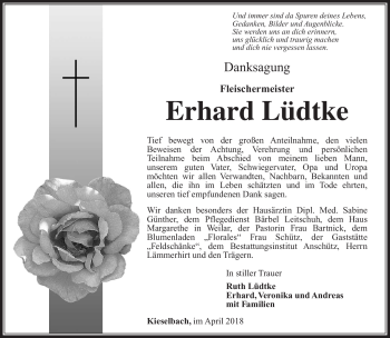 Traueranzeige von Erhard Lüdtke von Südthüringer Presse