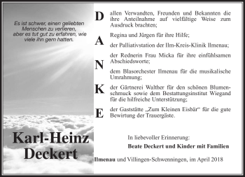 Traueranzeige von Karl-Heinz Deckert von Südthüringer Presse