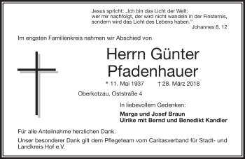 Traueranzeige von Günter Pfadenhauer von Frankenpost