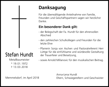 Traueranzeige von Stefan Hundt von Neue Presse Coburg