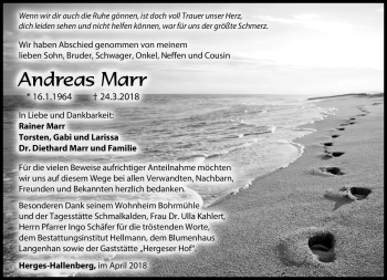 Traueranzeige von Andreas Marr von Südthüringer Presse