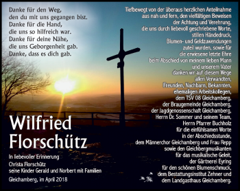 Traueranzeige von Wilfried Florschütz von Südthüringer Presse