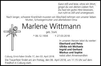 Traueranzeige von Marlene Wittmann von Neue Presse Coburg
