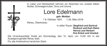 Traueranzeige von Lore Edelmann von Frankenpost