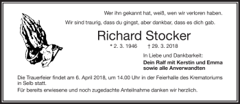 Traueranzeige von Richard Stocker von Frankenpost