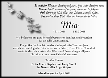 Traueranzeige von Mia  von Südthüringer Presse