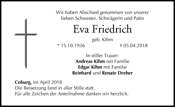 Traueranzeige von Eva Friedrich von Neue Presse Coburg