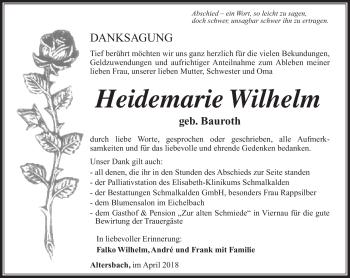 Traueranzeige von Heidemarie Wilhelm von Südthüringer Presse