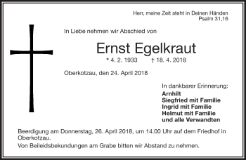 Traueranzeige von Ernst Egelkraut von Frankenpost