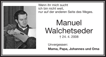 Traueranzeige von Manuel Walchetseder von Frankenpost