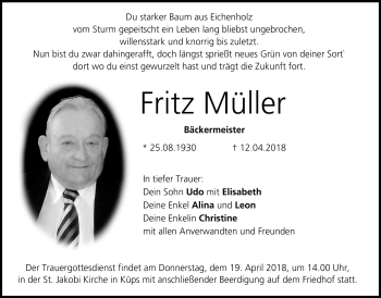 Traueranzeige von Fritz Müller von Neue Presse Coburg