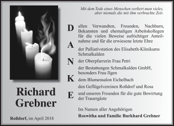 Traueranzeige von Richard Grebner von Südthüringer Presse