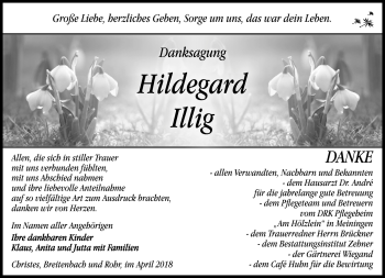 Traueranzeige von Hildegard Illig von Südthüringer Presse