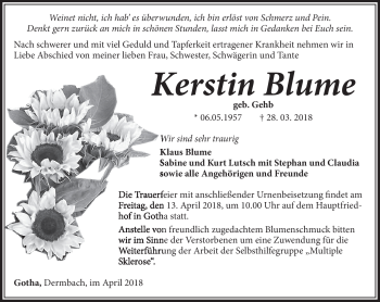 Traueranzeige von Kerstin Blume von Südthüringer Presse