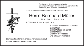 Traueranzeige von Bernhard Müller von Frankenpost