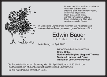 Traueranzeige von Edwin Bauer von Frankenpost
