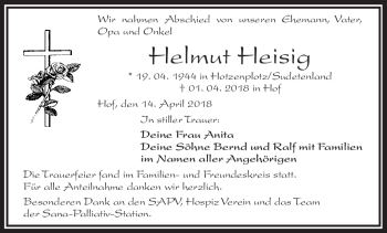 Traueranzeige von Helmut Heisig von Frankenpost