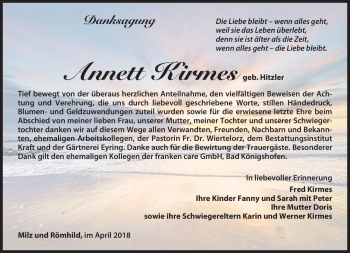 Traueranzeige von Annett Kirmes von Südthüringer Presse