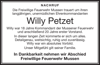 Traueranzeige von Willy Petzet von Frankenpost