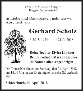 Traueranzeige von Gerhard Scholz von Südthüringer Presse