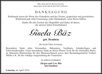 Traueranzeige von Gisela Bäz von Südthüringer Presse