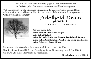 Traueranzeige von Adelheid Drum von Südthüringer Presse