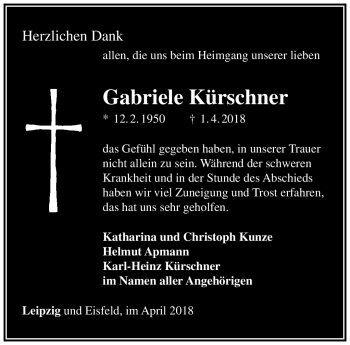 Traueranzeige von Gabriele Kürschner von Südthüringer Presse
