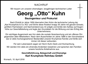 Traueranzeige von Georg Kuhn von Neue Presse Coburg