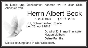 Traueranzeige von Albert Beck von Frankenpost