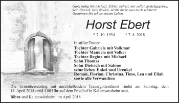 Traueranzeige von Horst Ebert von Südthüringer Presse
