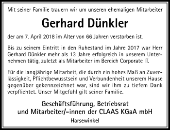 Traueranzeige von Gerhard Dünker von Südthüringer Presse
