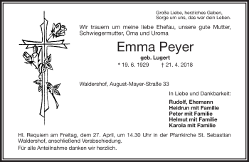 Traueranzeige von Emma Peyer von Frankenpost