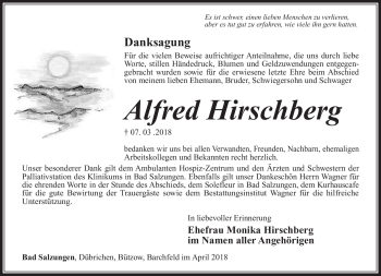Traueranzeige von Alfred Hirschberg von Südthüringer Presse
