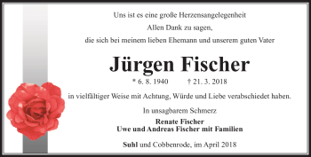 Traueranzeige von Jürgen Fischer von Südthüringer Presse