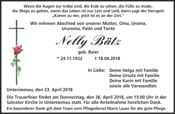 Traueranzeige von Nelly Bätz von Neue Presse Coburg