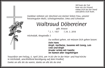 Traueranzeige von Waltraud Döbereiner von Frankenpost