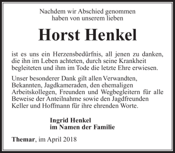 Traueranzeige von Horst Henkel von Südthüringer Presse