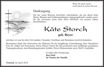 Traueranzeige von Käte Storch von Südthüringer Presse