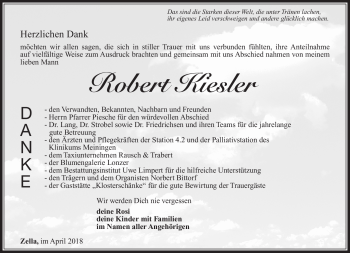 Traueranzeige von Robert Kiesler von Südthüringer Presse