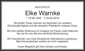 Traueranzeige von Elke Warnke von Frankenpost
