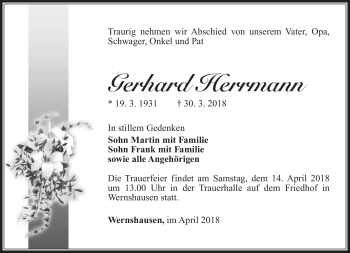 Traueranzeige von Gerhard Herrmann von Südthüringer Presse