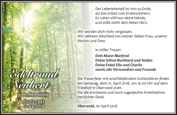 Traueranzeige von Edeltraud Neubert von Südthüringer Presse
