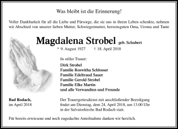 Traueranzeige von Magdalena Strobel von Neue Presse Coburg