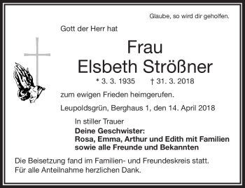 Traueranzeige von Elsbeth Strößner von Frankenpost
